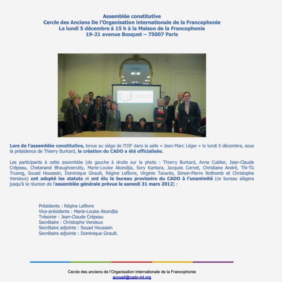 Assemblée constitutive du CADO